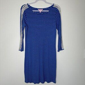 Lilly Pulitzer Knit Nautical Dress Blue White Striped Large